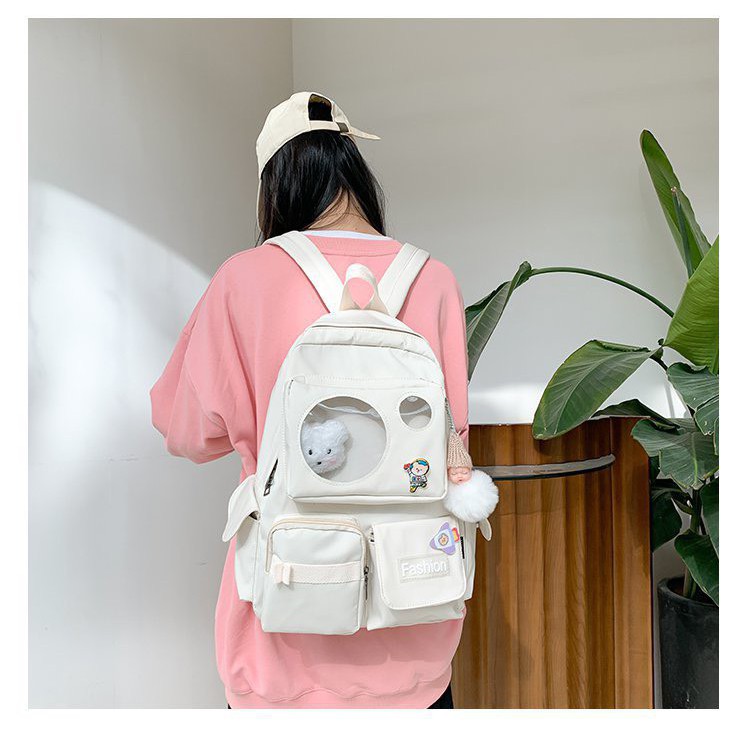 Balo siêu xinh chống thấm phối móc gấu kèm sticker - VL881