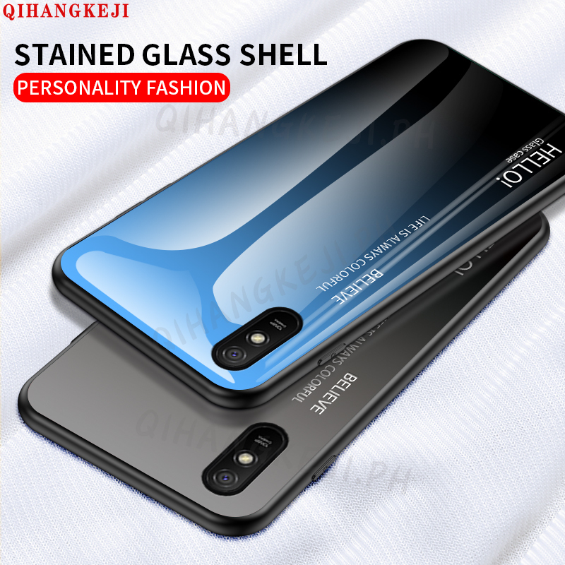 Ốp điện thoại PC cứng mặt lưng kính cường lực màu gradient sang trọng chống sốc cho Xiaomi Redmi 9 9A 9C 6 6A