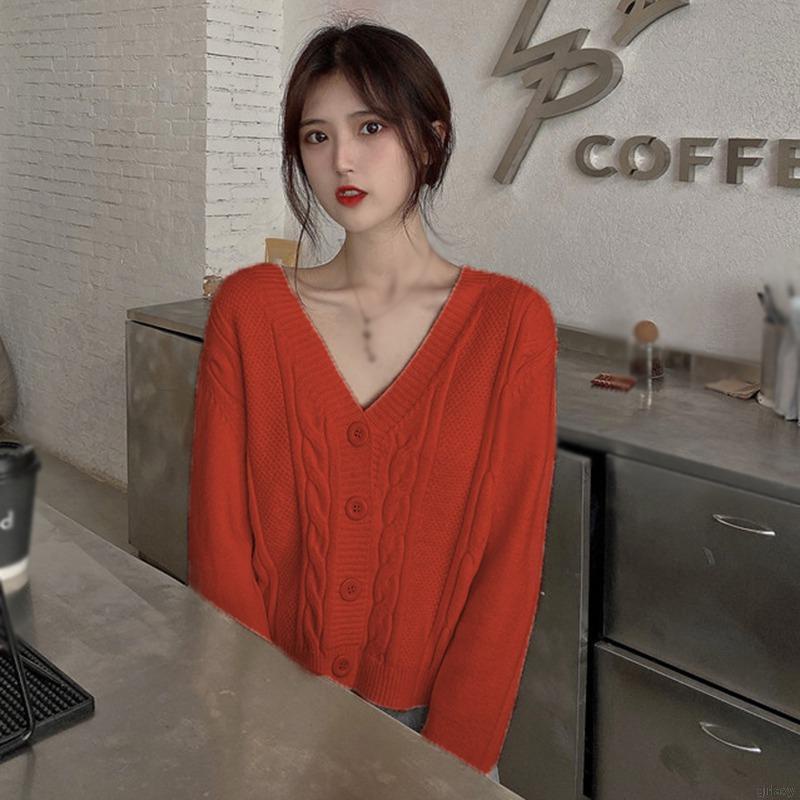Áo khoác cardigan dệt kim cổ chữ V dáng rộng màu trơn thời trang Hàn Quốc dành cho nữ
