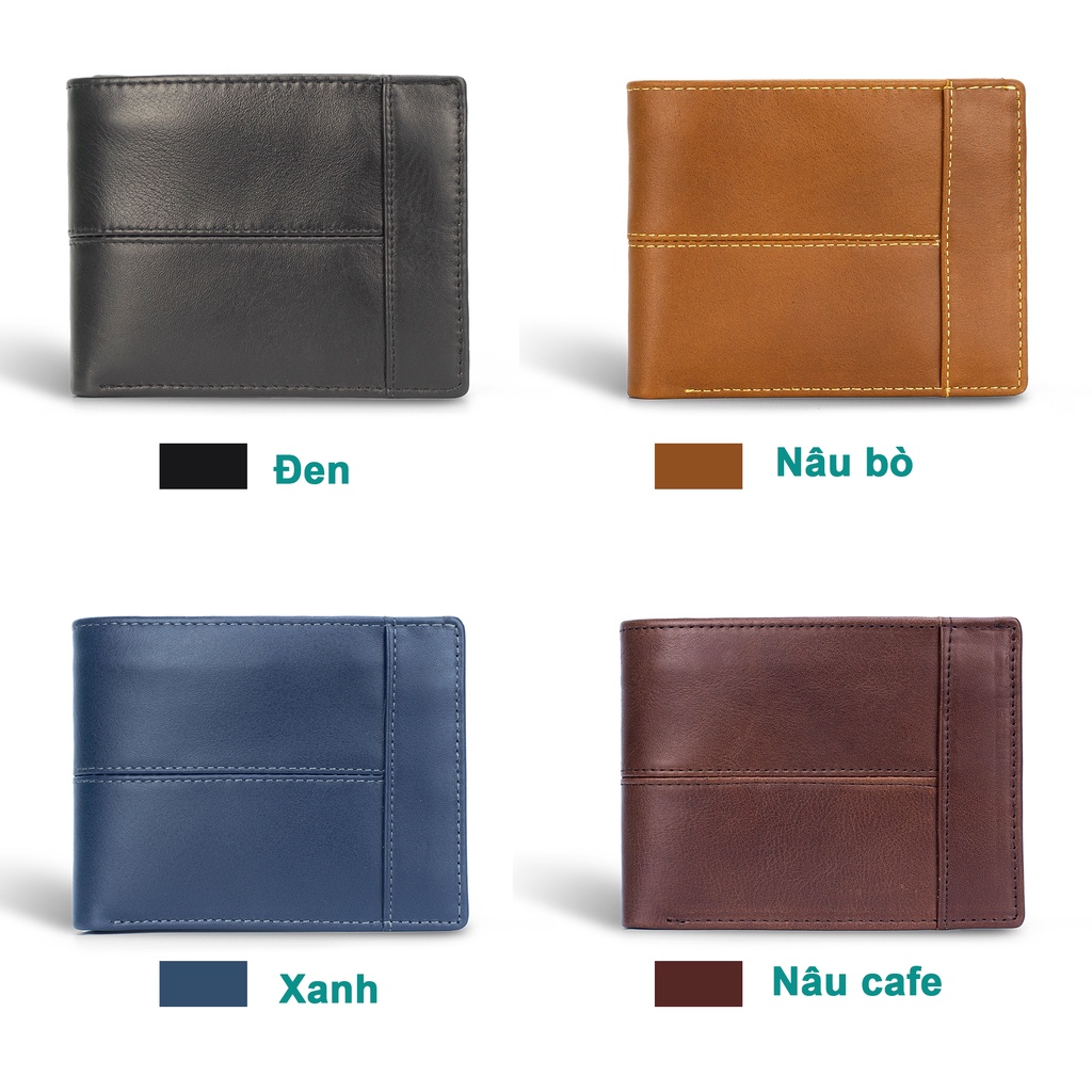 Ví da nam V106 cao cấp Bụi Leather da bò Nappa chỉ kẻ, full hộp làm quà tặng bảo hành 24 tháng