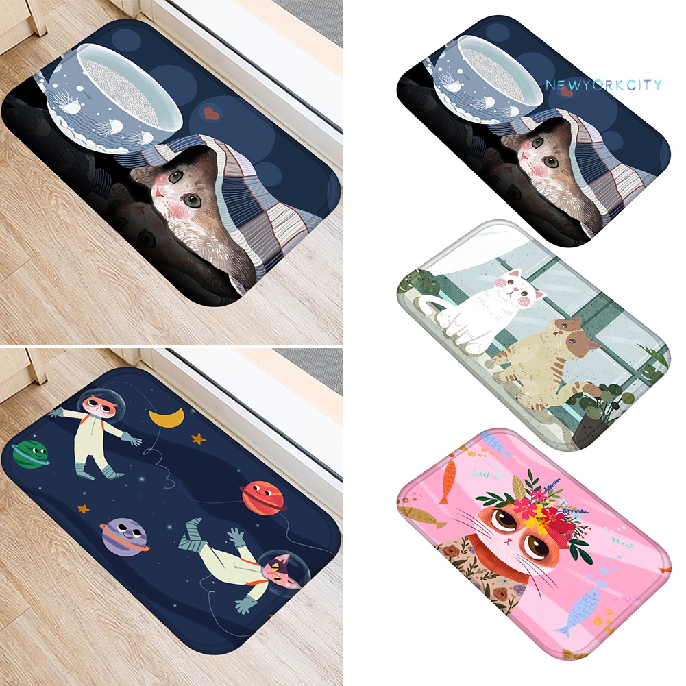 Thảm Chùi Chân Chống Trượt In Họa Tiết Mèo Dễ Thương Trang Trí Nhà Cửa