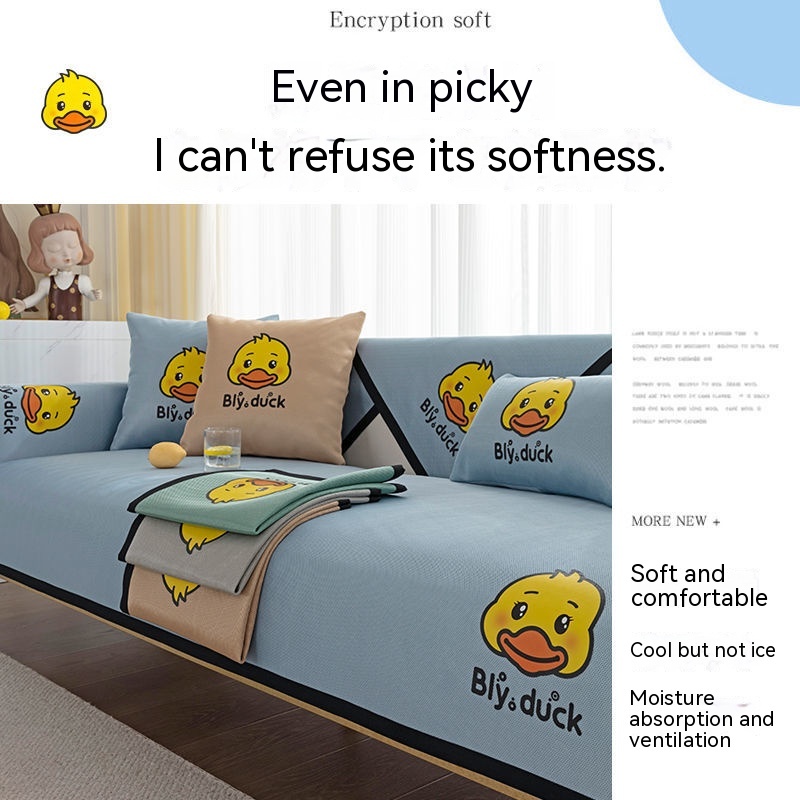 Vỏ Bọc Đệm Ghế Sofa Mùa Hè Bằng Lụa Lạnh Thoáng Khí Không Trượt Họa Tiết Hoạt Hình Đơn Giản Hiện Đại