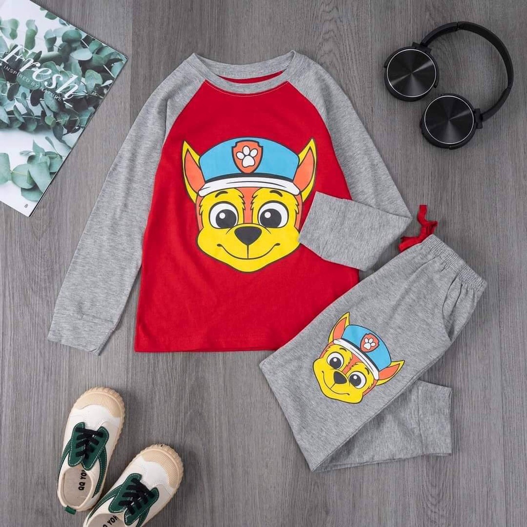 Bộ dài tay cotton ráp lăng cho bé trai 2-7T