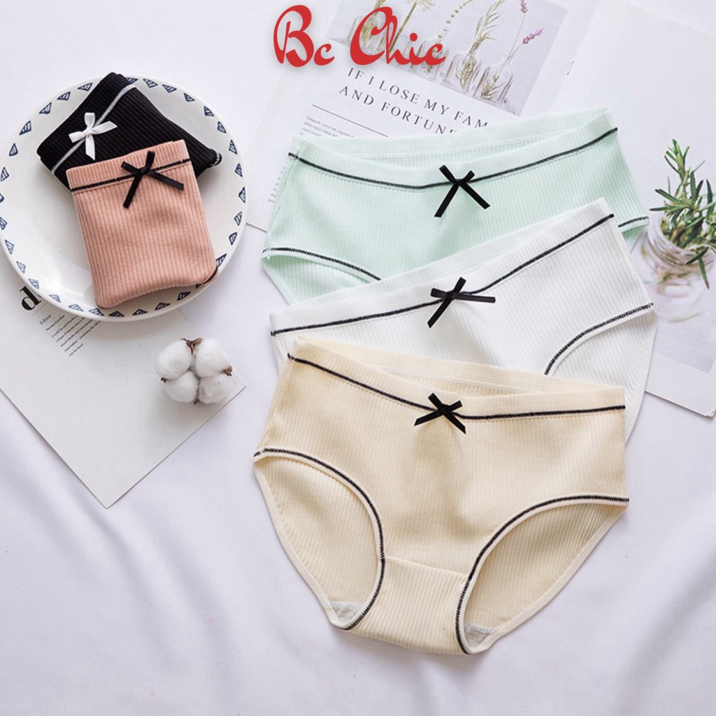 Quần Lót Nữ Cotton cao cấp thiết kế gân tăm viền đen đính nơ siêu xinh MÃ Q105 BC_CHIC LINGERIE