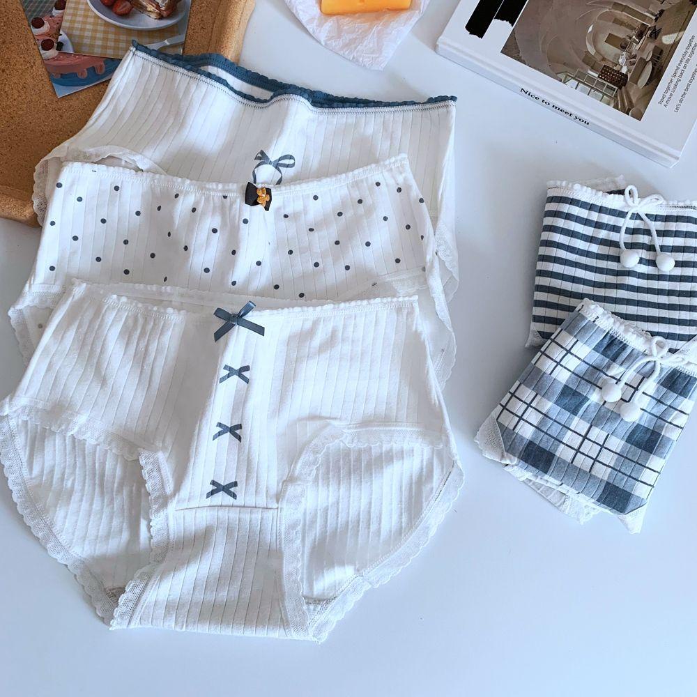 OCEANMAP Quần Lót Cotton Thoáng Khí Lưng Vừa In Họa Tiết Đính Nơ Xinh Xắn Cho Nữ