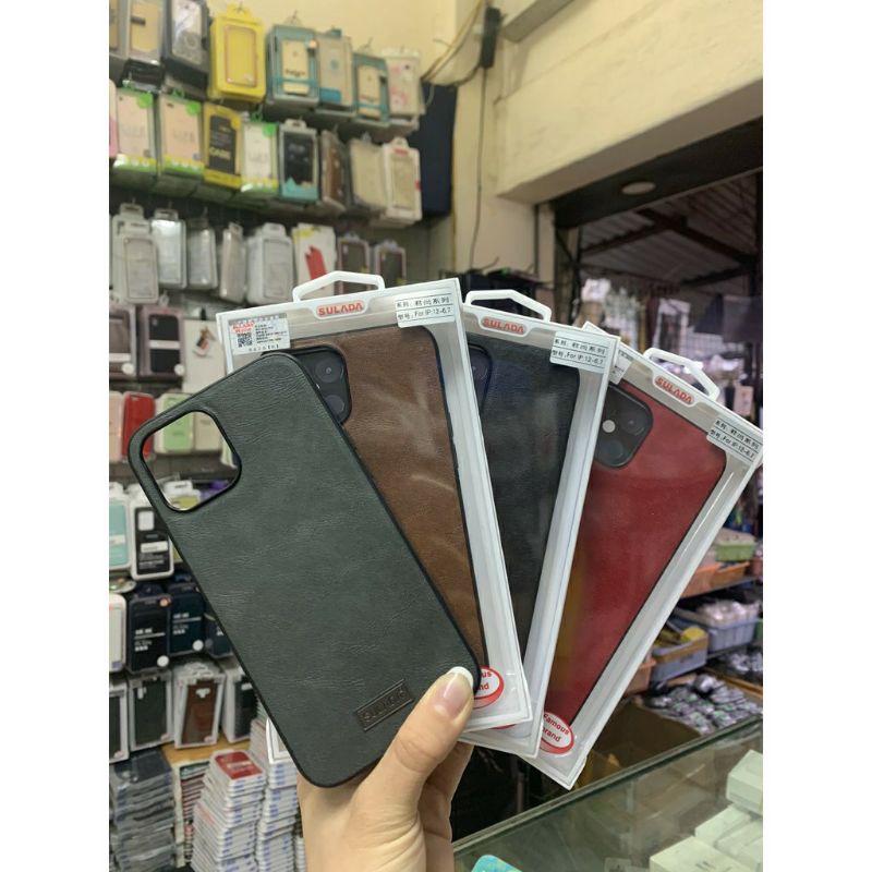 Ốp lưng Sulada da cho iPhone 12 Mini/ 12/ 12 Pro/ 12 Pro Max Viền TPU Chống sốc