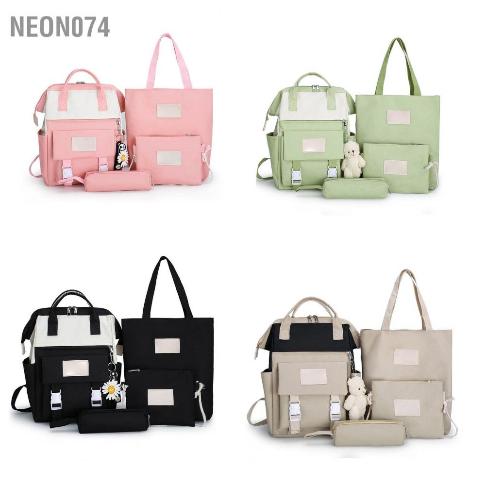 Bộ 4 món gồm ba lô đi học + túi tote đeo chéo + ví nhỏ + hộp bút sức chứa lớn cho sinh viên