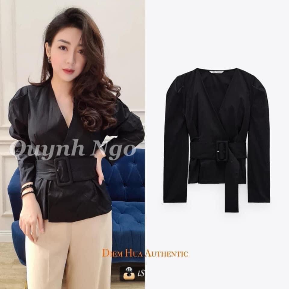 [SẴN] Áo ZARA POPLIN BLOUSE WITH BELT