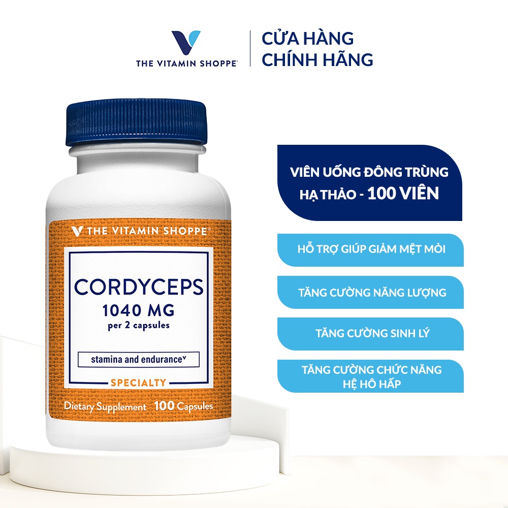 Viên uống đông trùng hạ thảo THE VITAMIN SHOPPE Cordyceps 1040 MG tăng sức đề kháng 100 viên