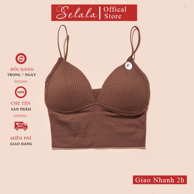 Áo Hai Dây Selala Dáng Ôm Gân Tăm Cổ V Có Sẵn Đệm Tôn Dáng V06