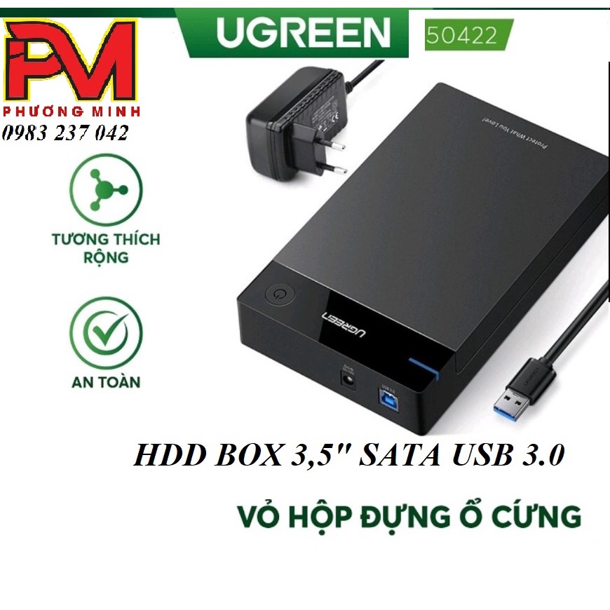 HDD Box 3,5&quot; Sata Usb 3.0 Hỗ Trợ HDD 10TB UGREEN 50422_Hàng chính hãng