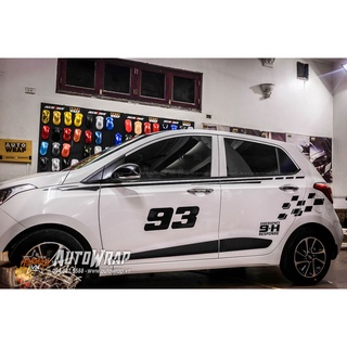 Tem họa tiết xe i10 Hatchback 93 Racing - Tem họa tiết ô tô Hyundai, tem dán sườn xe thể thao