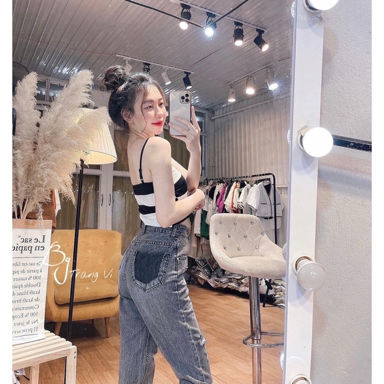 Quần bò baggy màu xanh khoét túi sau rách gối 2 bên xả lai cực chất  ảnh thật Lê Huy fashion Ms 1252
