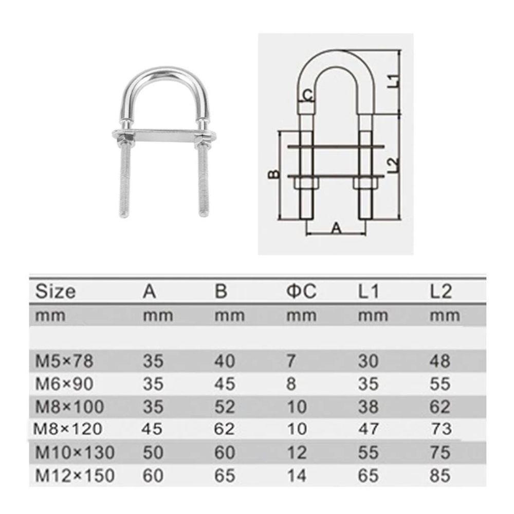 Bu Lông Chữ U Bằng Thép Không Gỉ M5 / M6 / M8 / M10 304 Cho Tàu Thuyền Kèm Đai Ốc
