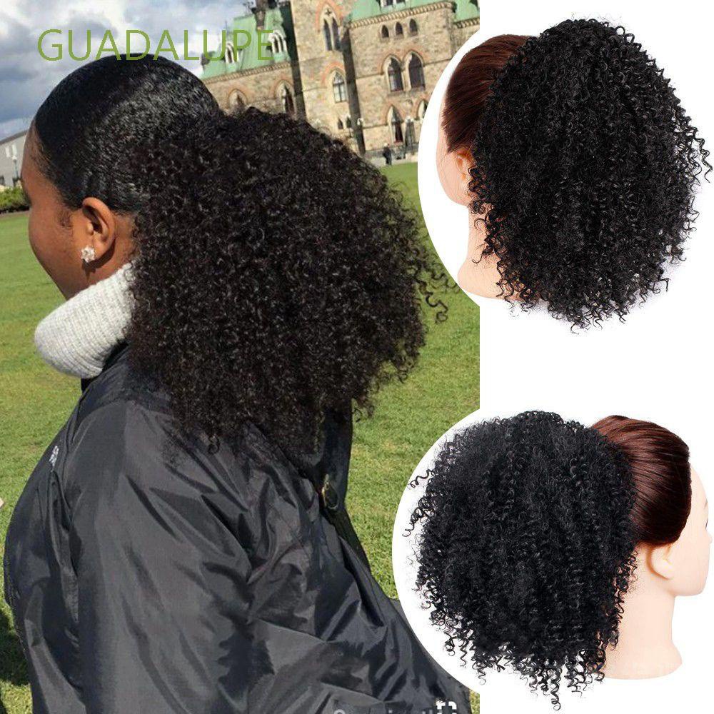 GUADALUPE Short  Braid Wig Hair Extensions for Women Ponytail Hair Synthetic Wig Afro Kinky Natural Hair Clip African American Wigs Drawstring Ponytails Curly Ponytail