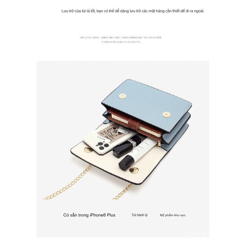 Túi đeo chéo hình vuông cỡ nhỏ phối dây xích nhiều màu thời trang