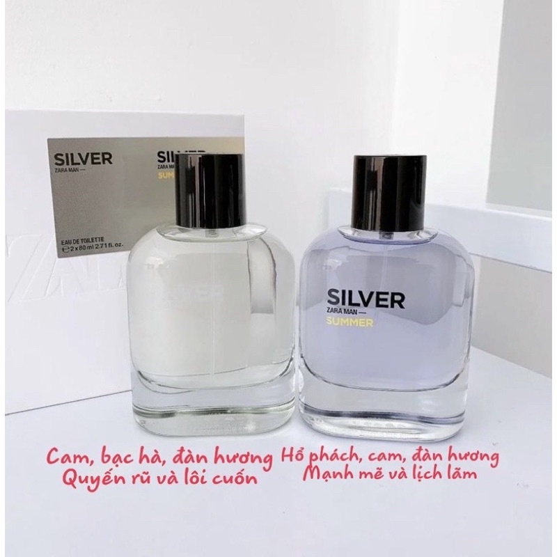 Set nước hoa nam ZARA MAN SILVER + MAN SILVER SUMMER EDT 100ML .