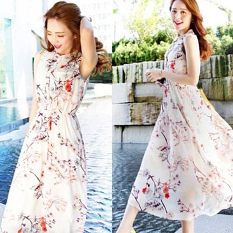 Đầm Maxi Chất Chiffon Hoạ Tiết Hoa Phong Cách Bohomian
