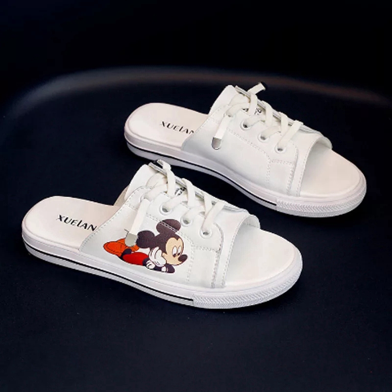 {Xả kho} Dép Chuột Trắng Họa Tiết Chuột Mickey Tiện lợi