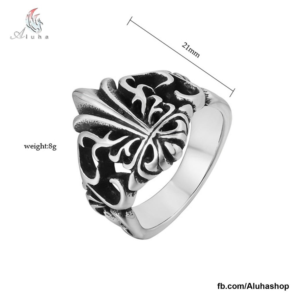 Nhẫn Titan Chrome Heart họa tiết hoa Iris cách điệu unisex - R082 - Aluha