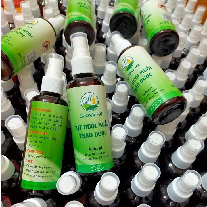 Xịt Đuổi Muỗi Thảo Dược Cường Hải 100ml, bão hoà tinh dầu tràm_ngũ sắc_khuynh diệp_sả