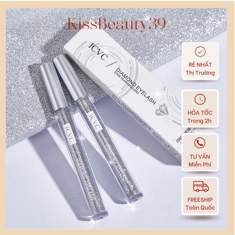 Mascara chải lông mi ICVC ánh kim sa lấp lánh lâu trôi chống mồ hôi makeup chuyên nghiệp Bling Bling