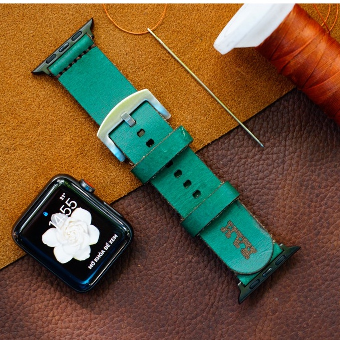 Dây đồng hồ RAM Leather vintage Simple Green da bò thật vegtan Italia xanh lá