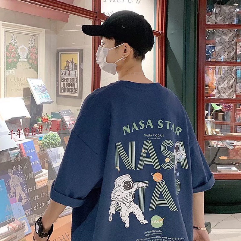 Áo Thun Tay Ngắn Dáng Rộng In Hình Phi Hành Gia Thời Trang Hàn Quốc Phong Cách Hip Hop Đường Phố Cỡ Lớn M-8XL Cho Nam