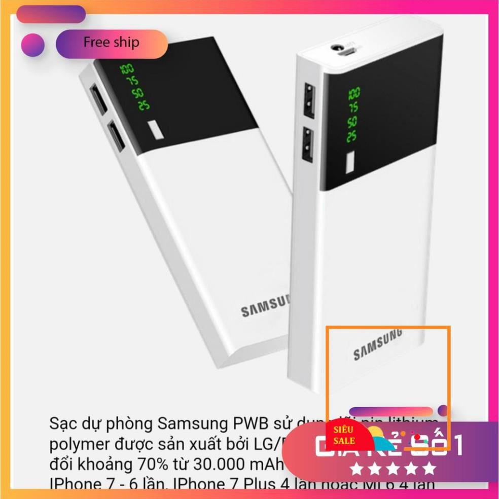 [Loại 1 Tốt Nhất] Sạc dự phòng sam sung 30000mAh có đèn pin và hiển thị % pin