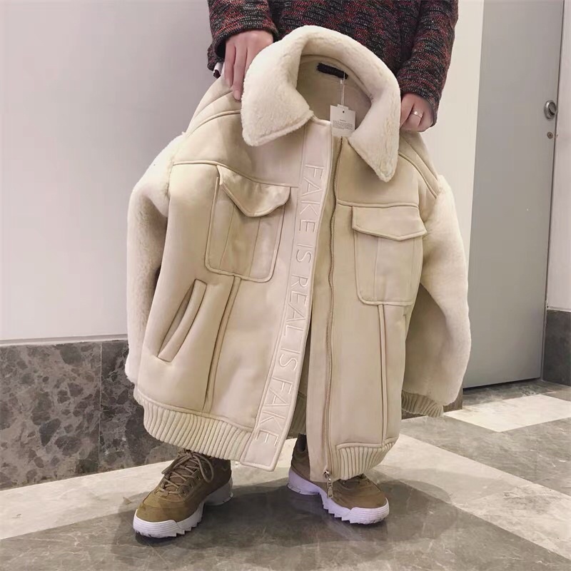 Áo khoác dạ phối lông cừu cổ bẻ dáng rộng oversize Ulzzang dày dặn siêu ấm ❤️
