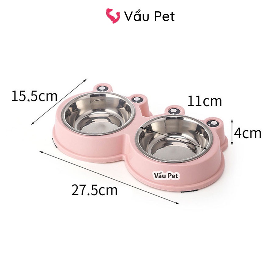 Bát Ăn Cho Chó Mèo 2 Ngăn Lòng Inox Hình Ếch - Bát Đựng Thức Ăn, Uống Nước Cho Chó Mèo Vẩu Pet Shop
