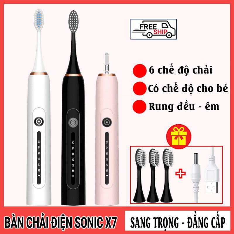 Bàn chải điện Sonic X7 bản nâng câp, Bàn chải đánh răng điện công nghệ Châu Âu với 6 chế độ rung có thể dùng cho trẻ em