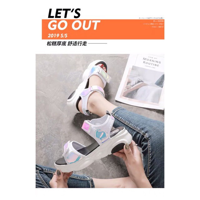 (Order 7-15 ngày) Sandals ulzzang hologram cao 4cm (chọn lên 1 size so với bình thường)