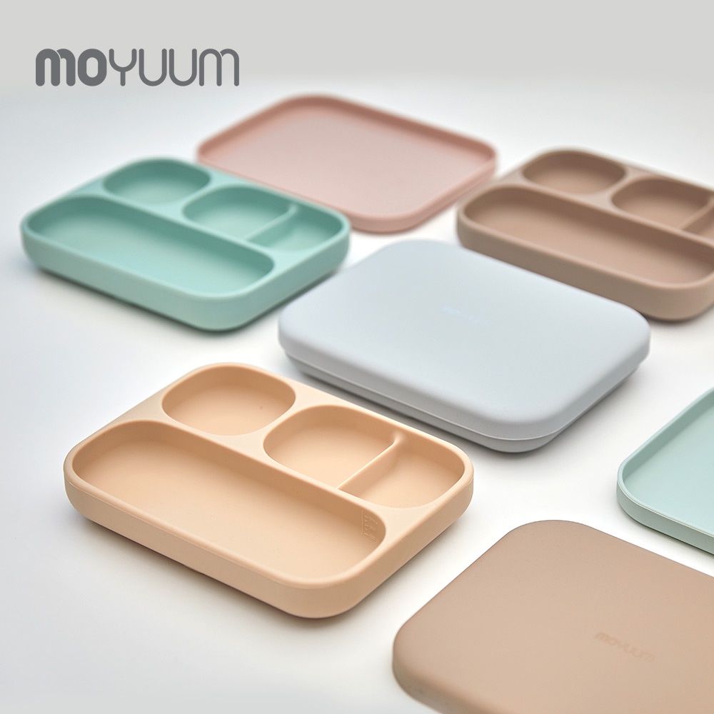 Khay Ăn Dặm MOYUUM Silicone Cao Cấp Cho Bé Từ 6 Tháng Có Nắp Đậy/ Đế Hít 225 * 174mm - K2V Shop