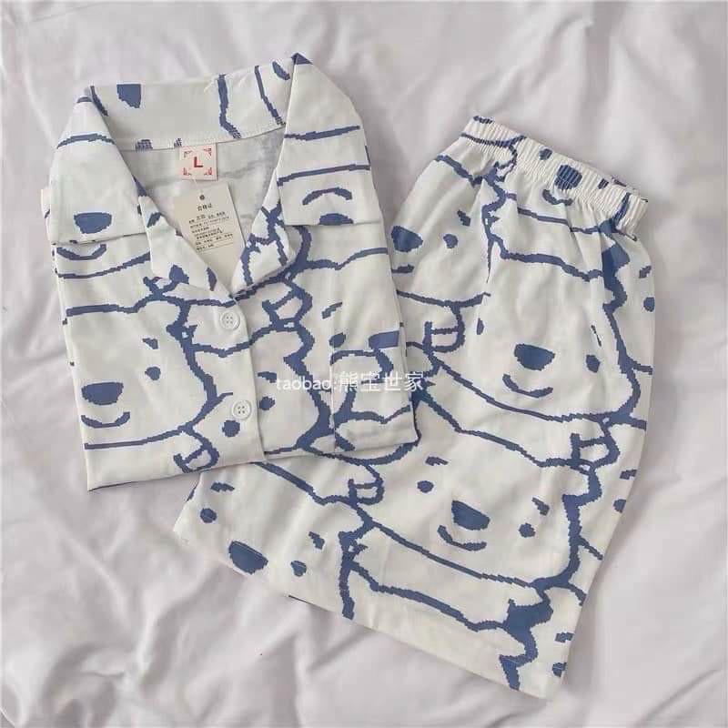 Đồ ngủ pijama bộ ngủ bò sữa nữ cộc tay mùa hè, pijama lụa kate dễ thương,Bộ Đồ Ngủ Cute Cho Nữ