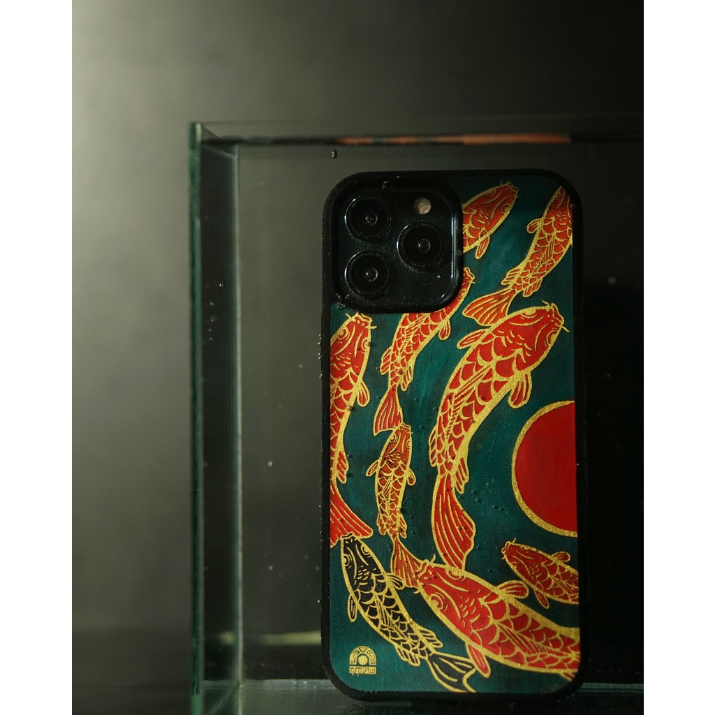 Ốp da Đỏ Case -  Mẫu Cửu Ngư Hội Thủy - Ốp lưng iphone/samsung Docase.vn
