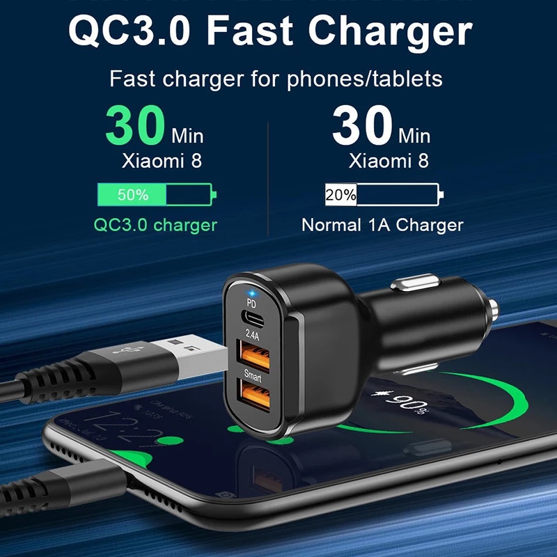 Tẩu Sạc Nhanh 30W PD 2.4A Hai Cổng USB Cho Điện Thoại