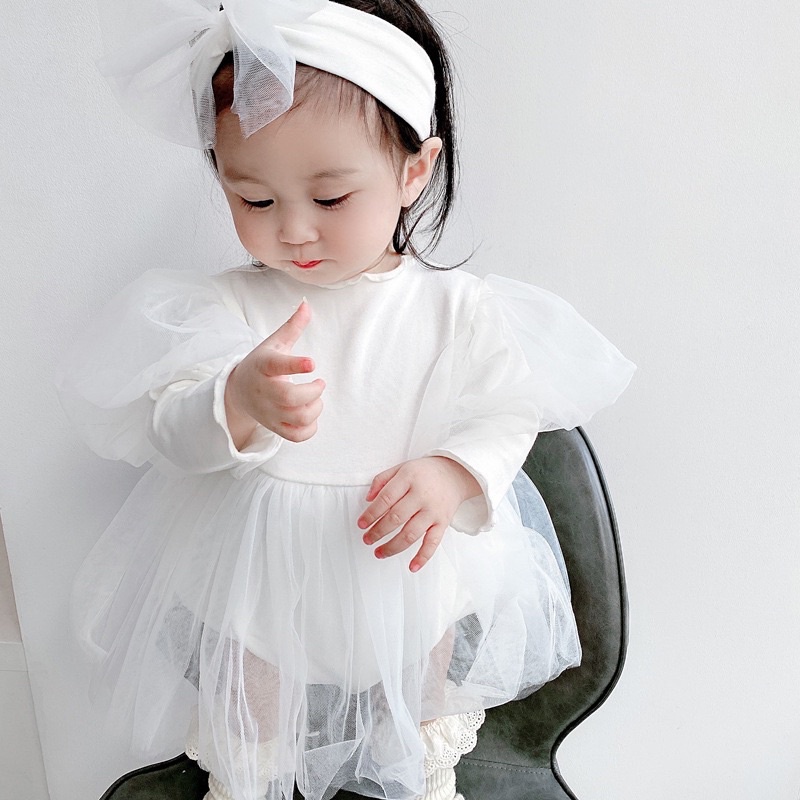 Váy Body Suit trắng công chúa  mặc đầy tháng, thôi nôi siêu xinh