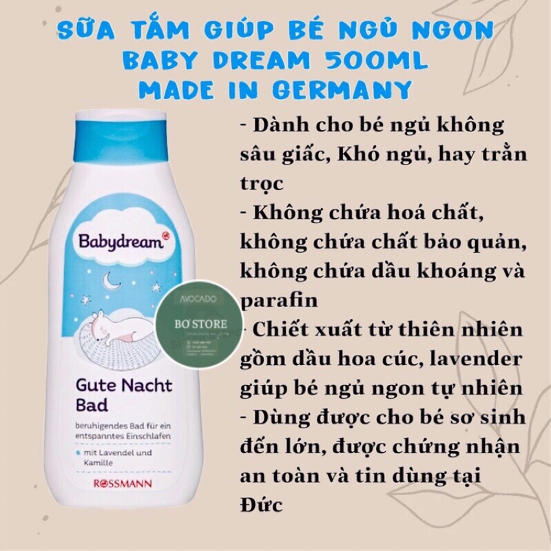 [NỘI ĐỊA ĐỨC] Sữa tắm giúp bé ngủ ngon Baby Dream Gute Nacht Bad, 500ml