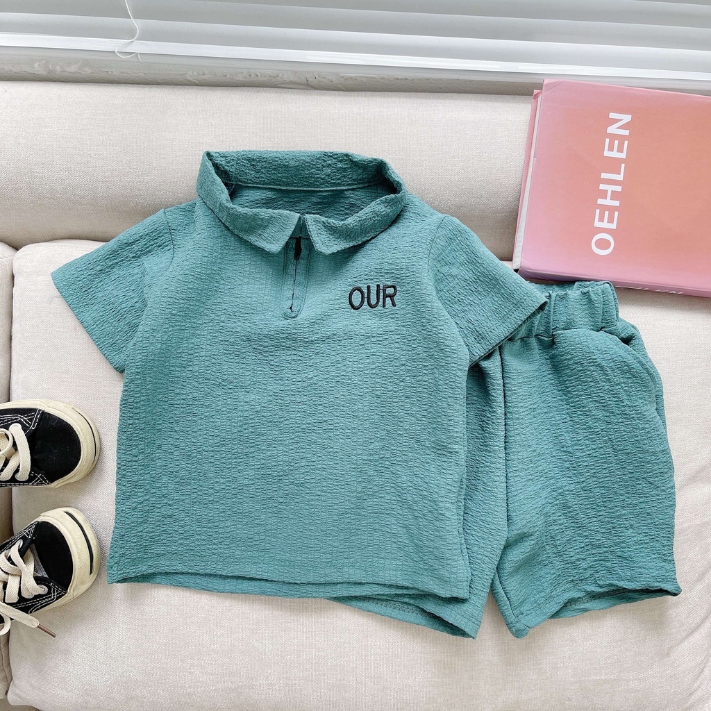 Quần áo cho bé trai chất đũi xốp OUR cổ bẻ có khóa cổ chất mềm mát bé trai bé gái mùa hè từ 9-24kg- BINBON KIDS