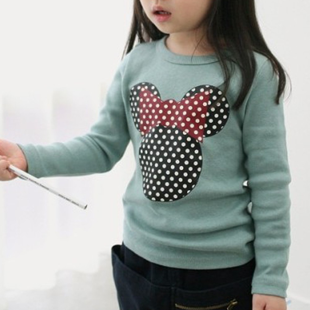 Áo Thun Dài Tay Họa Tiết Chấm Bi Thời Trang Cho Bé Gái