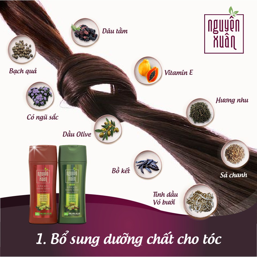 Dầu gội dược liệu Nguyên Xuân sạch gàu dưỡng tóc giảm gãy rụng tóc - Chai 250ml