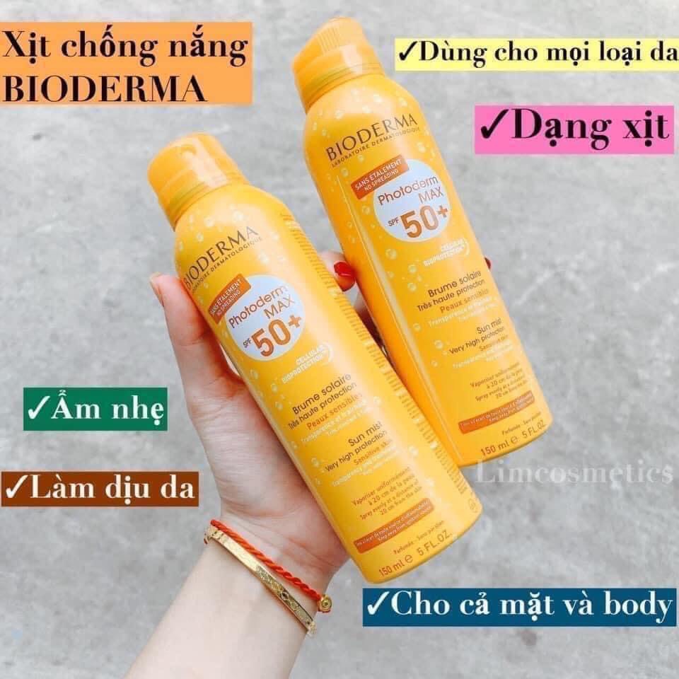 Xịt Chống Nắng Bioderma Photoderm Max Brume Solaire SPF 50+, Kem Chống Nắng Body Bioderma Dạng Xịt 150ml