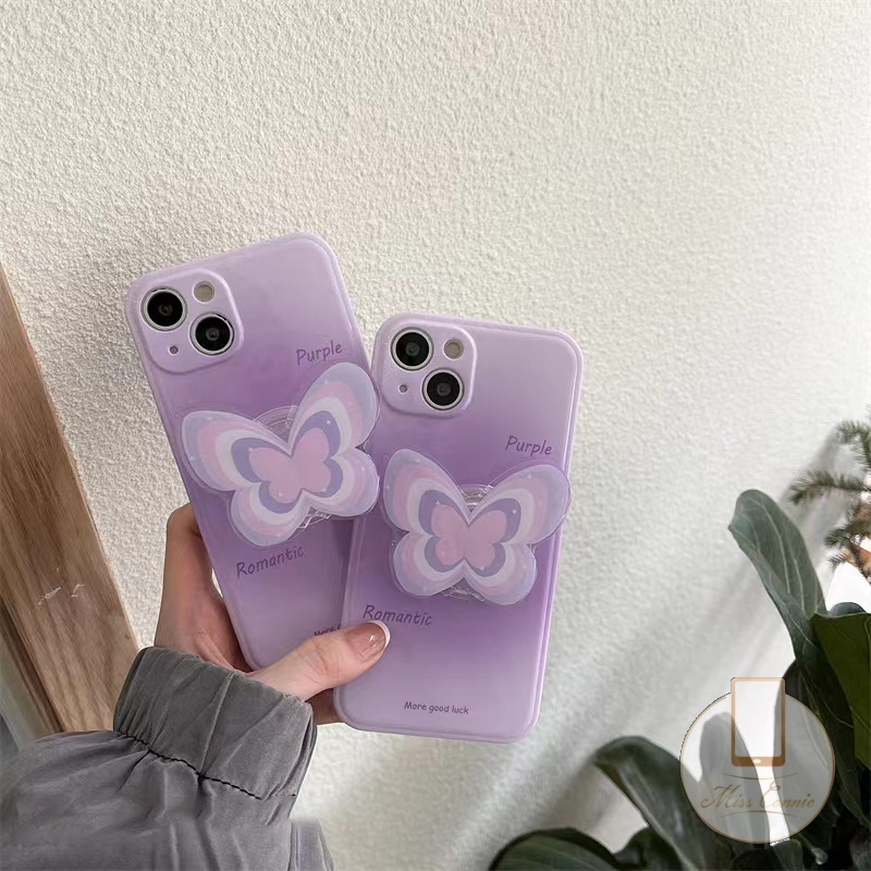 Giá Đỡ Điện Thoại Dạng Nhẫn Hình Bướm Màu Gradient Phong Cách Hàn Quốc