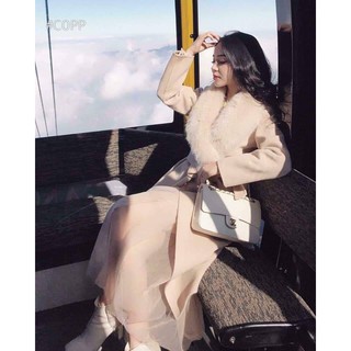 Áo dạ choàng cổ lông Kèm đai