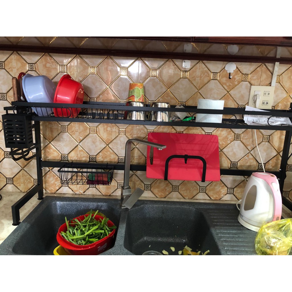 kệ chén bát phía trên bồn rửa , kệ chén thông minh khung thép đen cao cấp sơn tĩnh điện 85cm | BigBuy360 - bigbuy360.vn