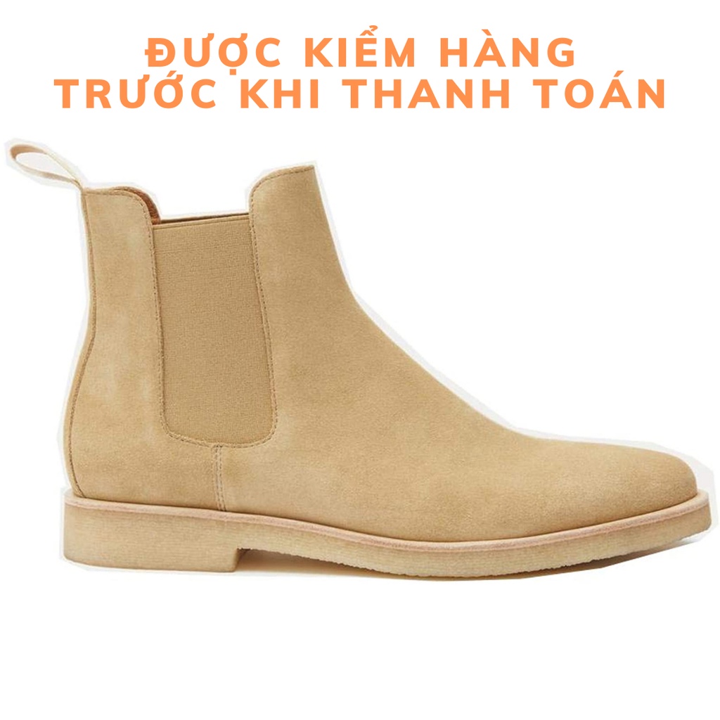 Giày Chelsea boots cao cổ thời trang nam chất liệu da lộn màu tan đế crepe độn 3.5cm