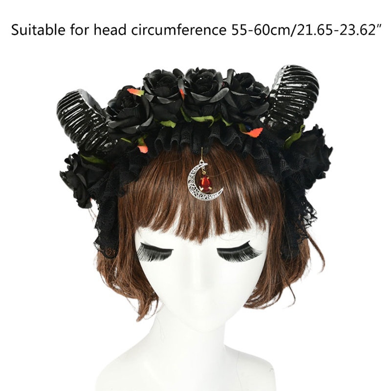 Băng Đô Cài Tóc Hình Sừng Tuần Lộc Phối Ren Hoa Hồng Handmade Phong Cách Gothic Lolita