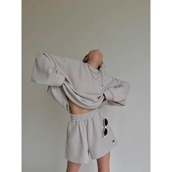 Set áo sweater nỉ xám + short