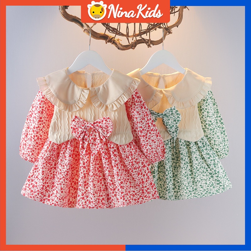 Đầm DàI Tay In Hoa Cho Bé GáI (0-4 TuổI)